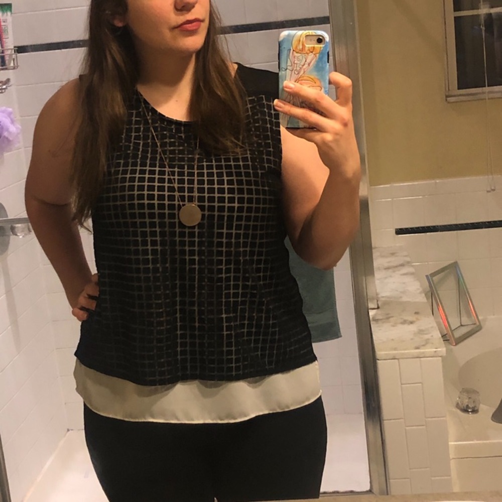 B&W Grid Tank Blouse